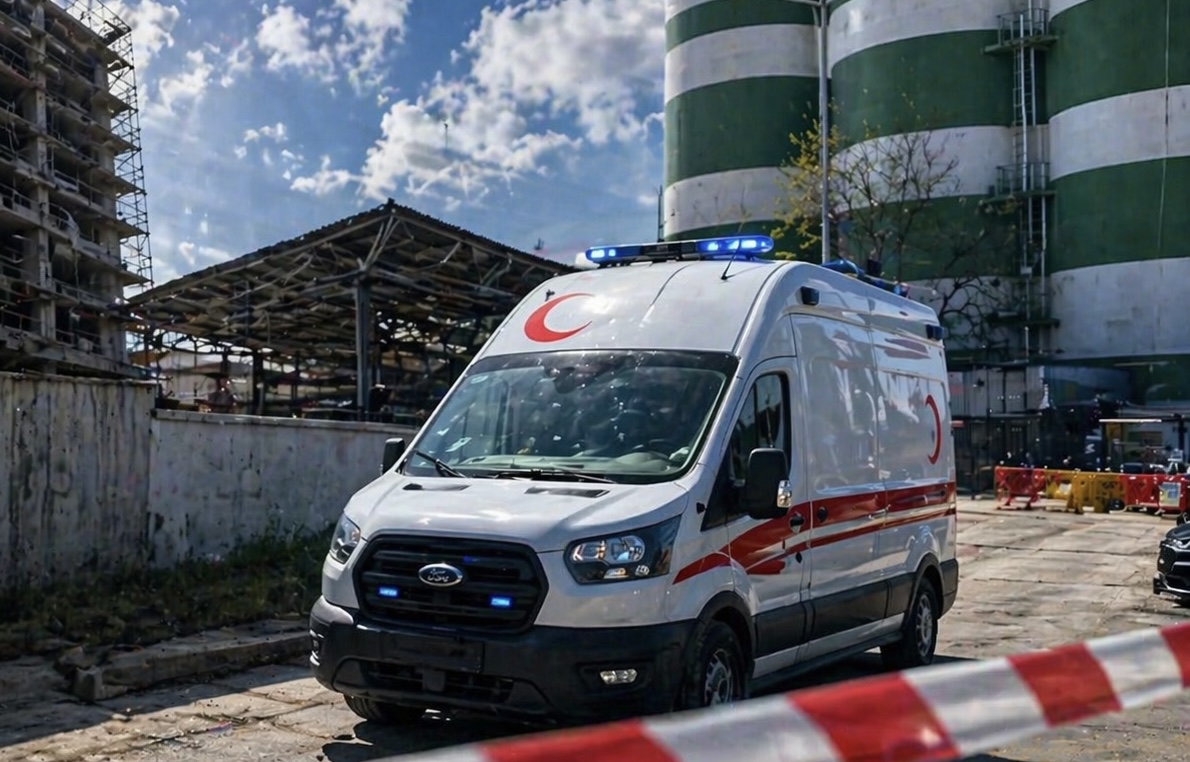 Kocaeli’nin Derince ilçesinde Devlet Malzeme Ofisi sahasında çalışan işçi, dengesini