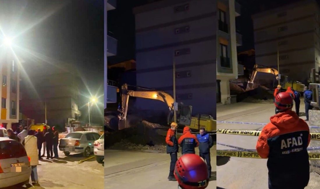 Kocaeli'nin Çayırova ilçesinde devam eden bir inşaatın temel kazısı, bitişikteki