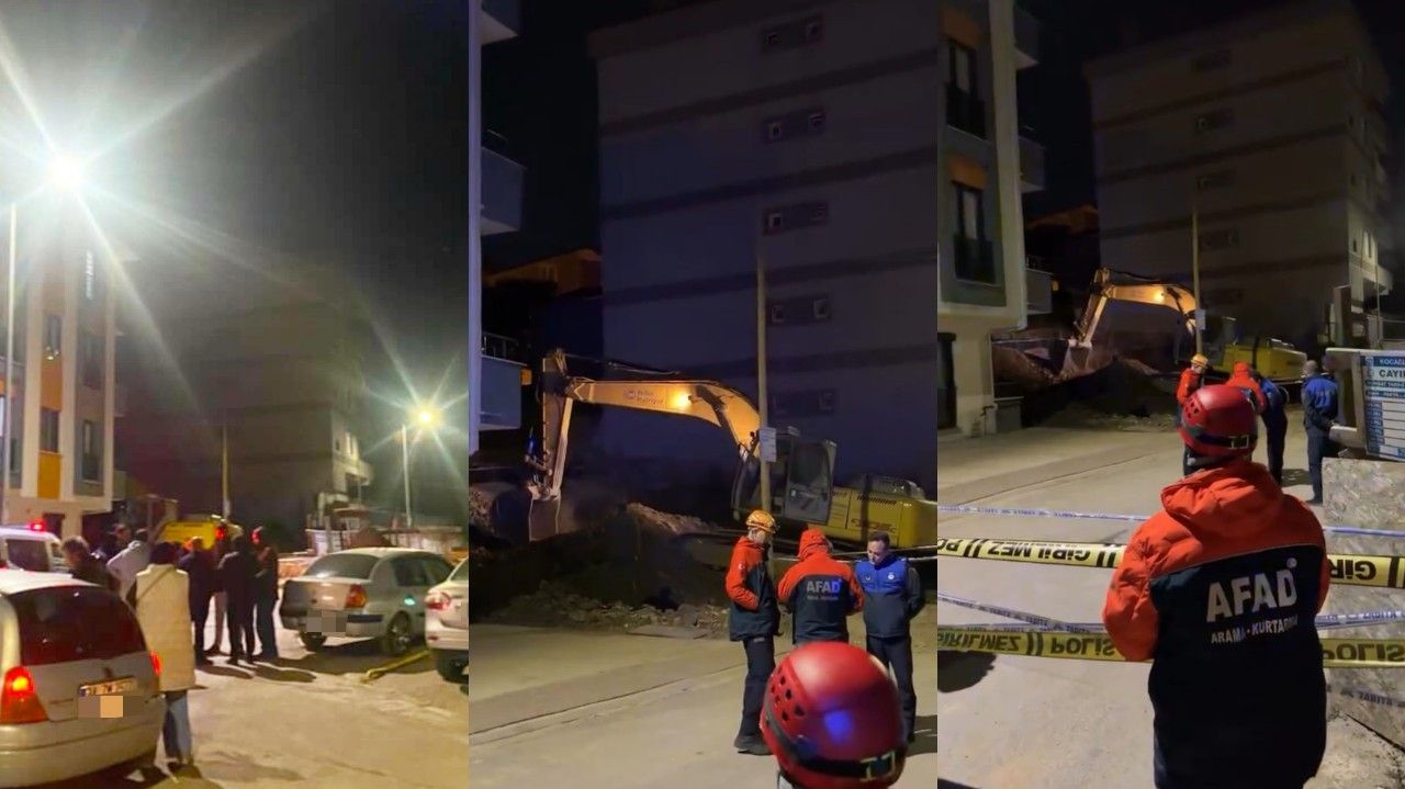 Kocaeli'nin Çayırova ilçesinde devam eden bir inşaatın temel kazısı, bitişikteki