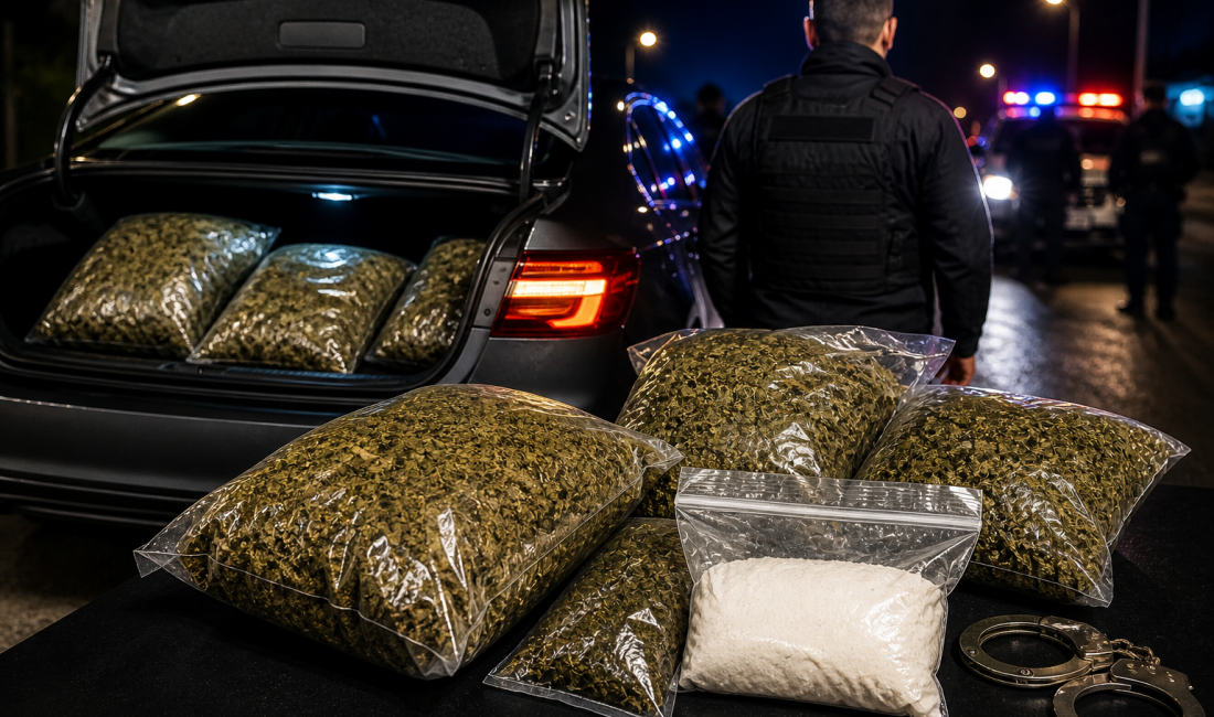 Kocaeli’nin Derince ilçesinde durdurulan araçta 2 kilo skunk ve kokain