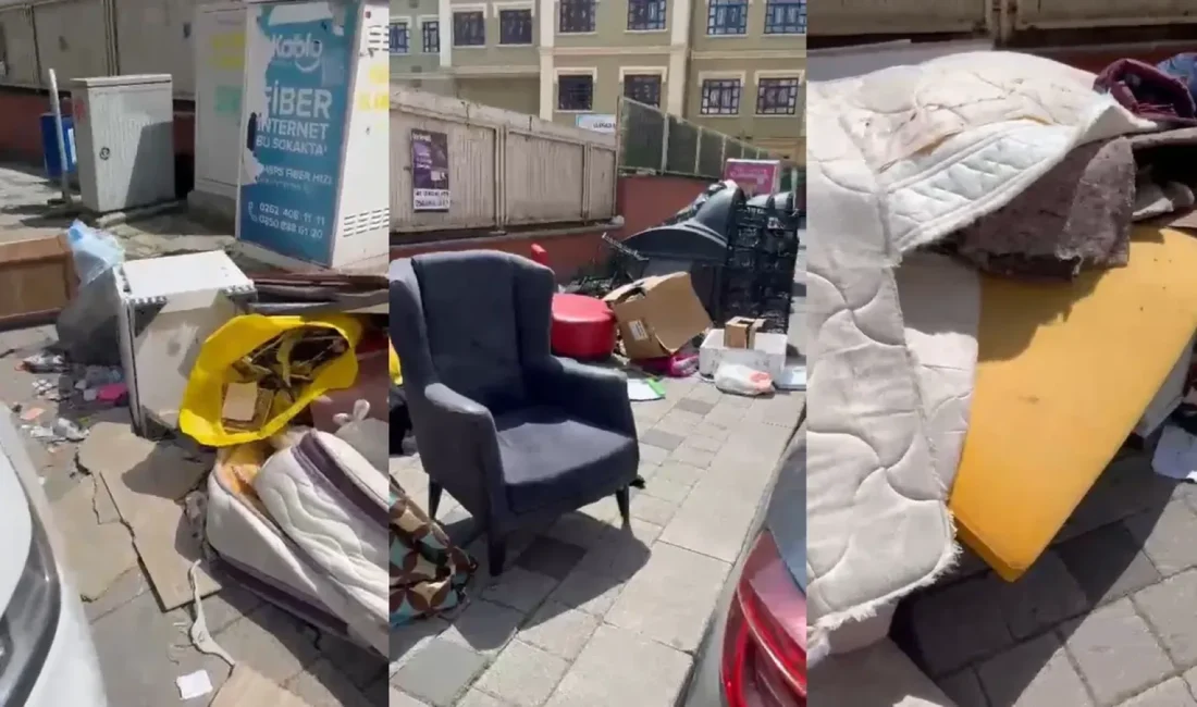 İzmit Ömerağa Mahallesi İstiklal Caddesi’nde kaldırıma bırakılan koltuk, yatak ve