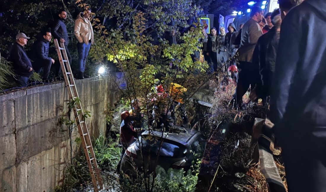 Sakarya Serdivan’da kontrolden çıkan otomobil 4 metre yükseklikten dereye düştü.