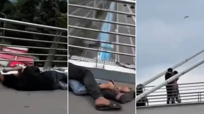Kocaeli'nin İzmit ilçesindeki Halkevi Köprüsü'nde bir çiftin kamusal alanda sergilediği