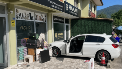 Kartepe Maşukiye'de park etmeye çalışan sürücünün fren yerine gaza bastığı