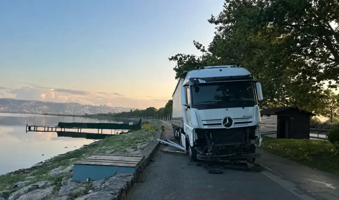İzmit'te seyir halindeki bir TIR'ın lastiğinin patladığı iddiasıyla kontrolden çıkan